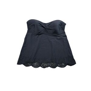 Merona Womens Large Black Bandeau Tankini Swim Top Laser Cut Hem